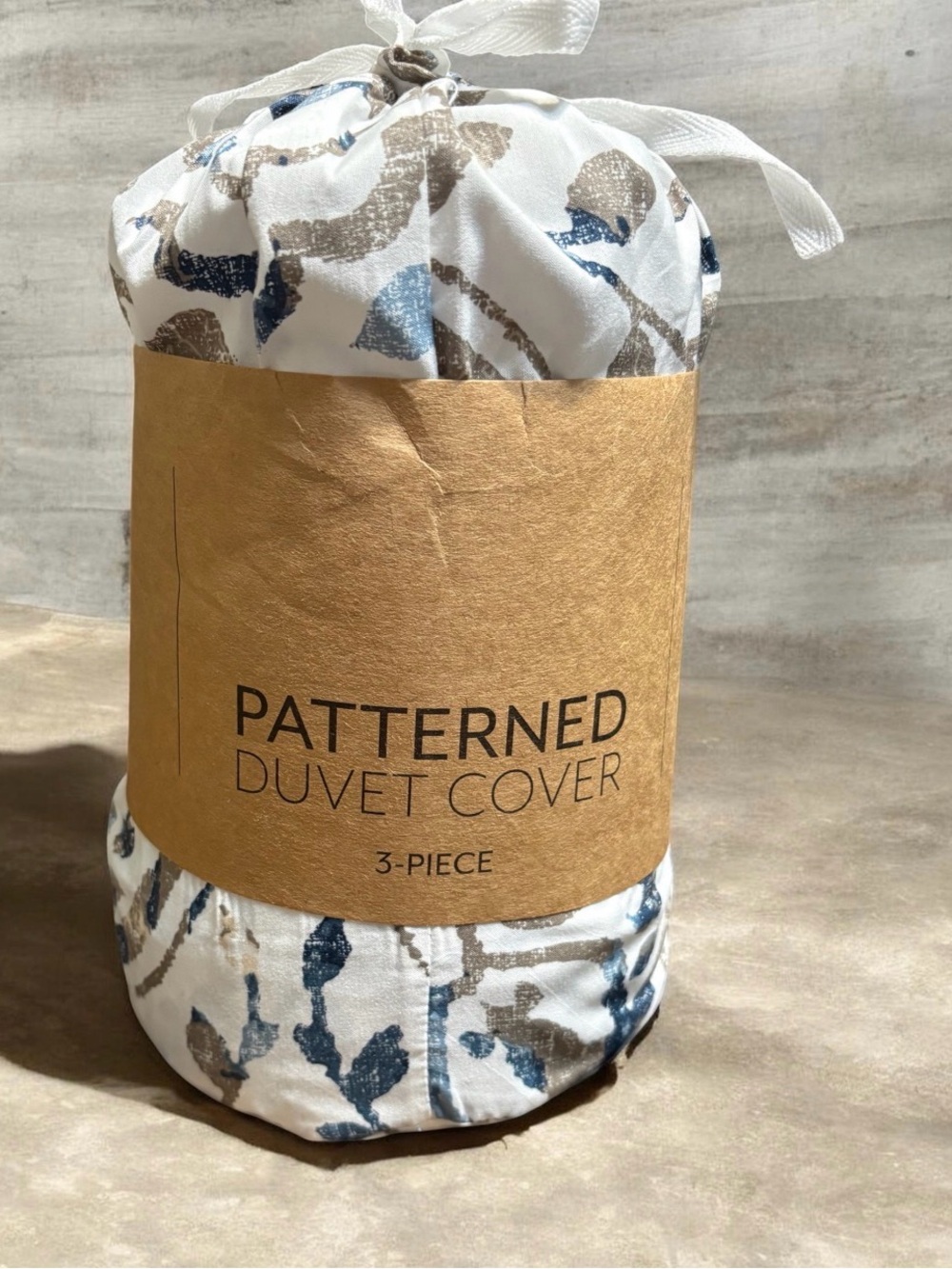 Patterned Duvet Cover Set in Blue and Taupe - 3-Piece